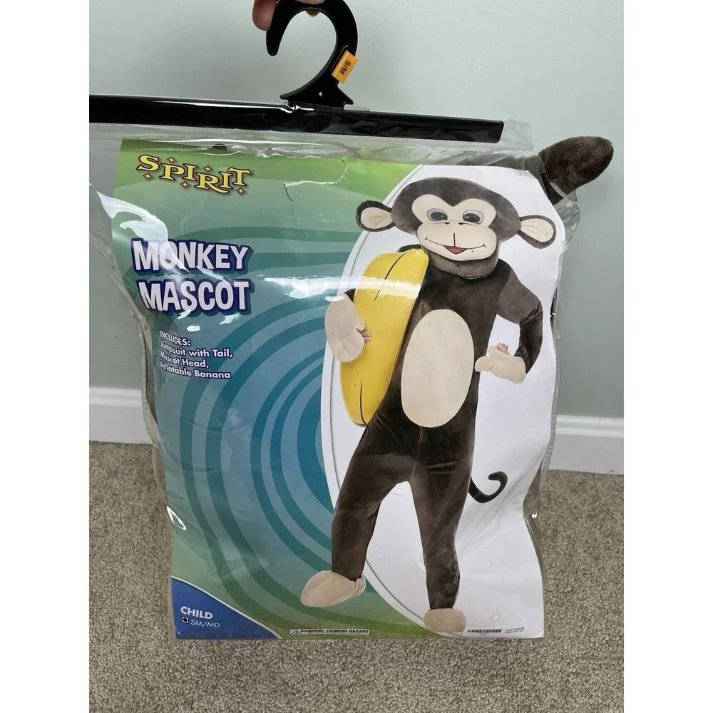 Spirit Halloween Monkey Mascot Costume Kids Child Size S/M Inflatable Banana EUC